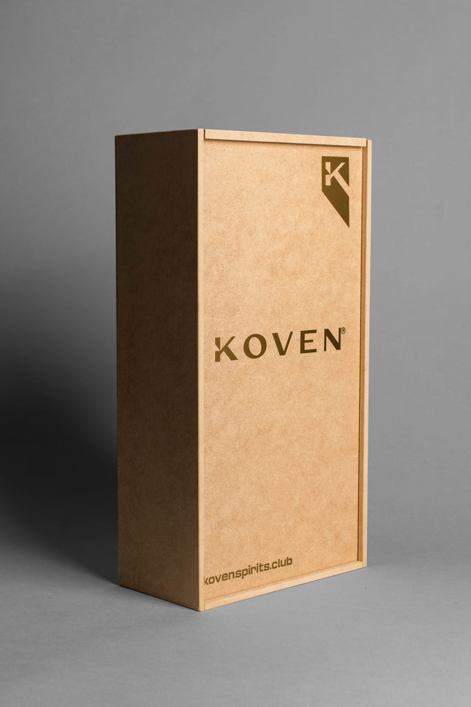 Caja 2 botellas. Madera kovenspirits